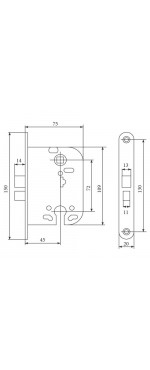 Замок врезной Palladium L 008 PB, Золото